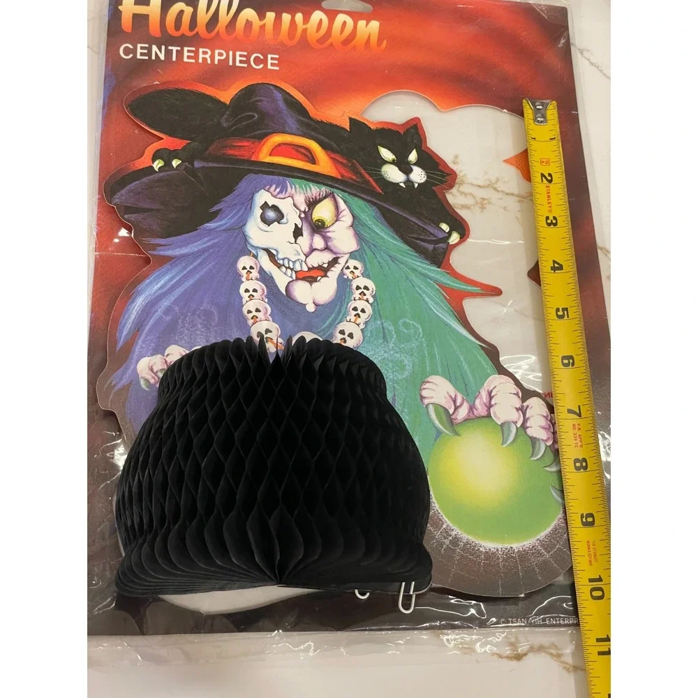 Vintage 80s Halloween Witch Cauldron Cat Skull Scary Honeycomb Centerpiece Decor
